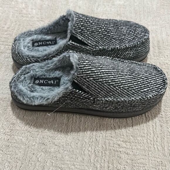 ONCAI Clog Slippers Stripe Faux Fur Cotton-Blend High-Density Memory Foam Men’s - Picture 4 of 6